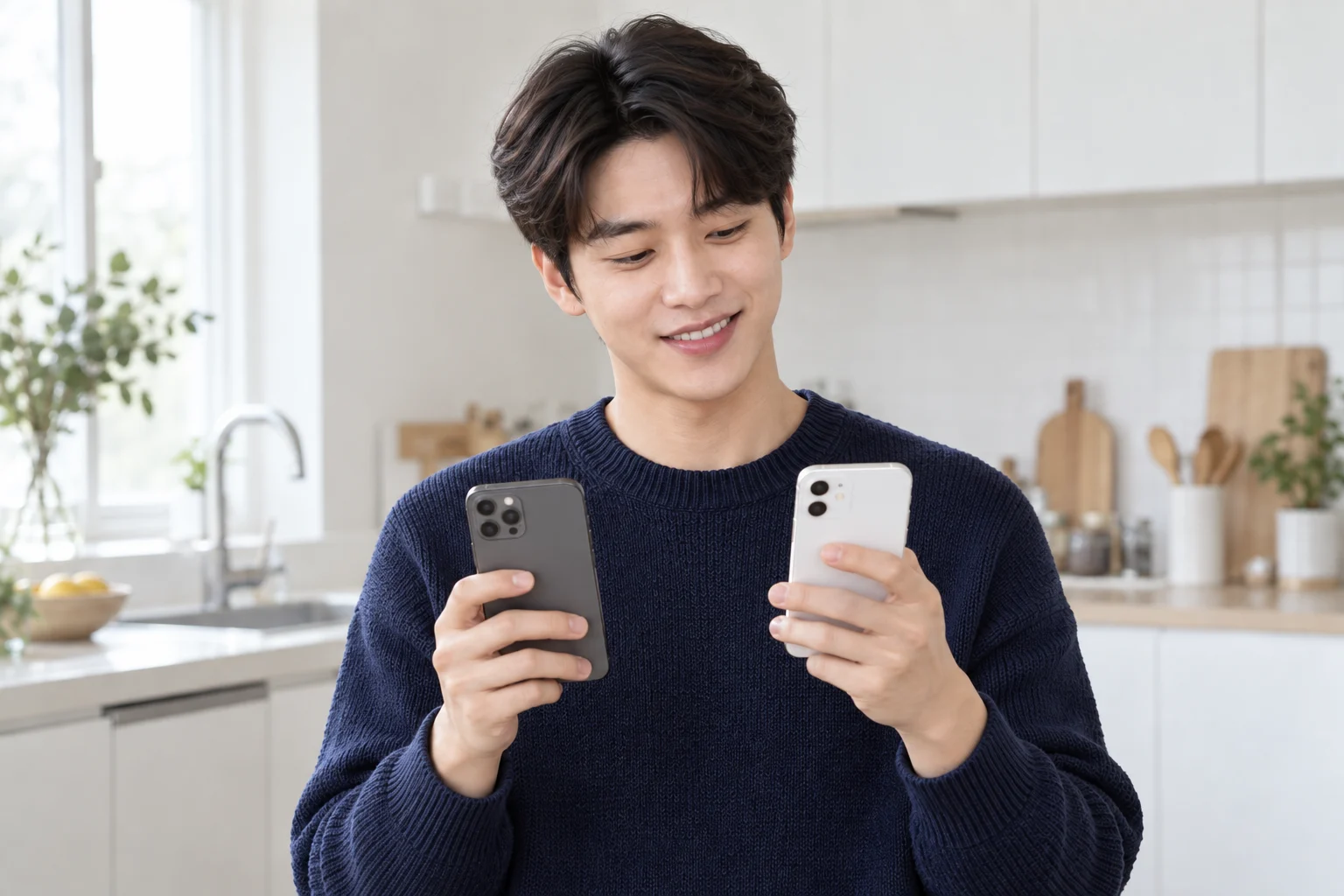 휴대폰으로 금액을 확인하는 30대 남성