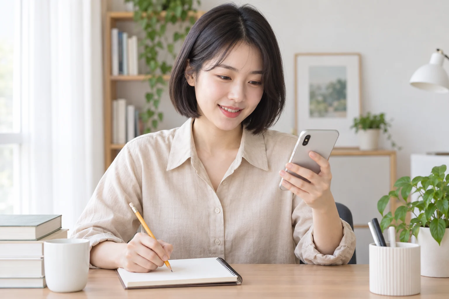 통화하며 결제 조건을 확인하는 20대 여성