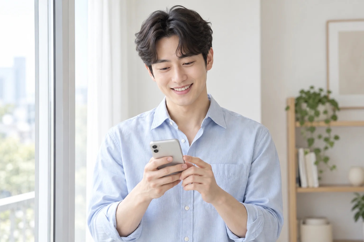 입금 뒤 휴대폰 화면을 보는 20대 남성